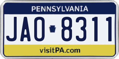 PA license plate JAO8311