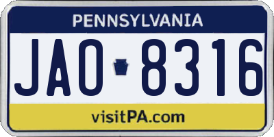 PA license plate JAO8316