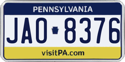 PA license plate JAO8376