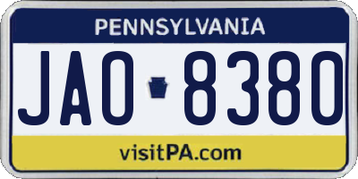 PA license plate JAO8380
