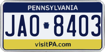 PA license plate JAO8403