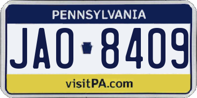 PA license plate JAO8409