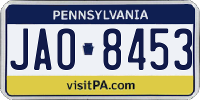 PA license plate JAO8453