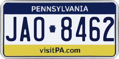 PA license plate JAO8462
