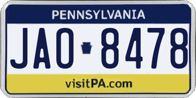 PA license plate JAO8478