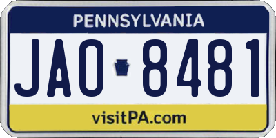 PA license plate JAO8481