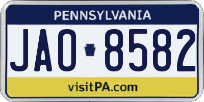 PA license plate JAO8582