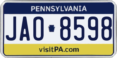 PA license plate JAO8598