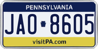 PA license plate JAO8605