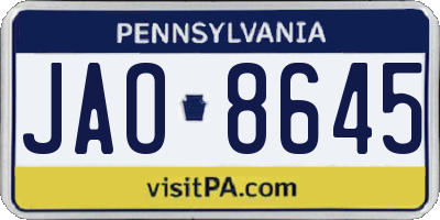 PA license plate JAO8645