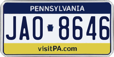 PA license plate JAO8646