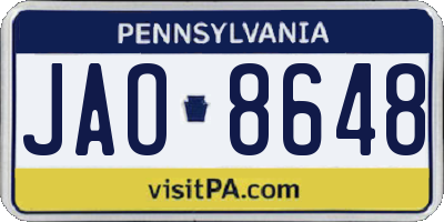 PA license plate JAO8648