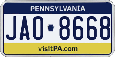 PA license plate JAO8668