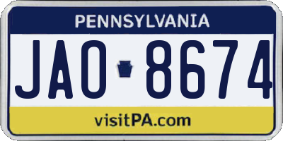 PA license plate JAO8674