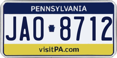 PA license plate JAO8712