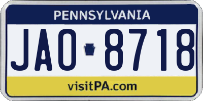 PA license plate JAO8718