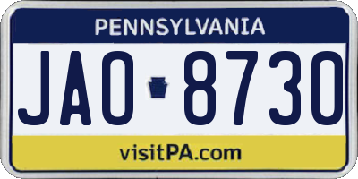 PA license plate JAO8730