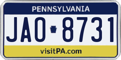 PA license plate JAO8731