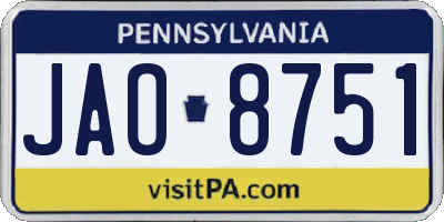 PA license plate JAO8751