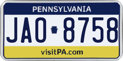 PA license plate JAO8758