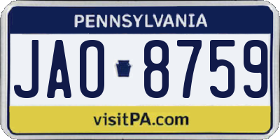 PA license plate JAO8759