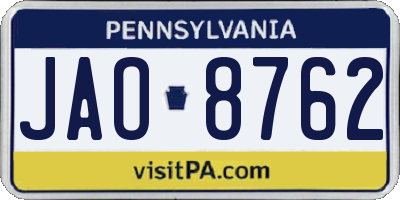 PA license plate JAO8762