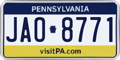 PA license plate JAO8771