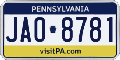 PA license plate JAO8781