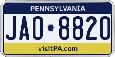 PA license plate JAO8820