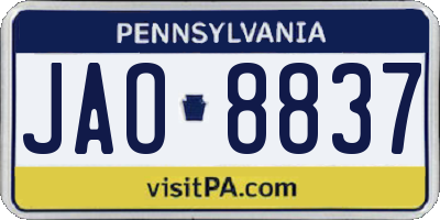 PA license plate JAO8837
