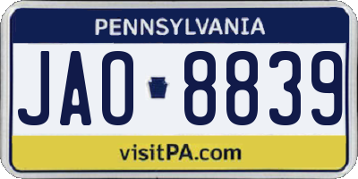 PA license plate JAO8839