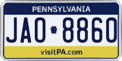 PA license plate JAO8860