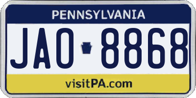 PA license plate JAO8868