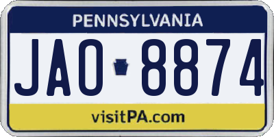 PA license plate JAO8874
