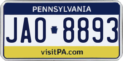 PA license plate JAO8893