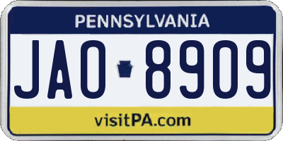 PA license plate JAO8909
