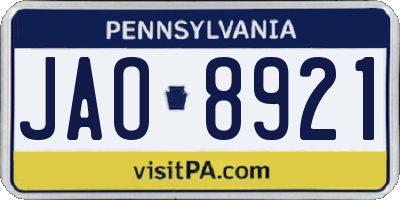 PA license plate JAO8921