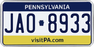PA license plate JAO8933