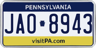 PA license plate JAO8943