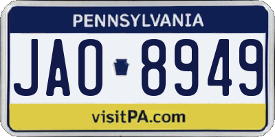 PA license plate JAO8949