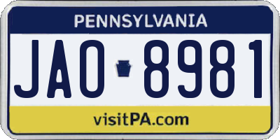 PA license plate JAO8981