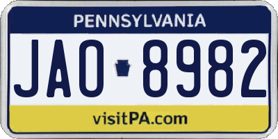PA license plate JAO8982