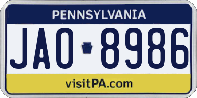 PA license plate JAO8986