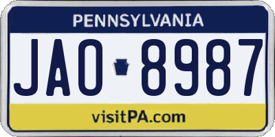 PA license plate JAO8987