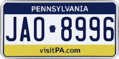 PA license plate JAO8996