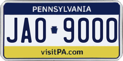 PA license plate JAO9000