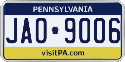 PA license plate JAO9006