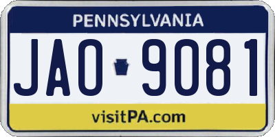 PA license plate JAO9081