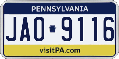 PA license plate JAO9116