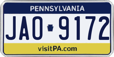 PA license plate JAO9172